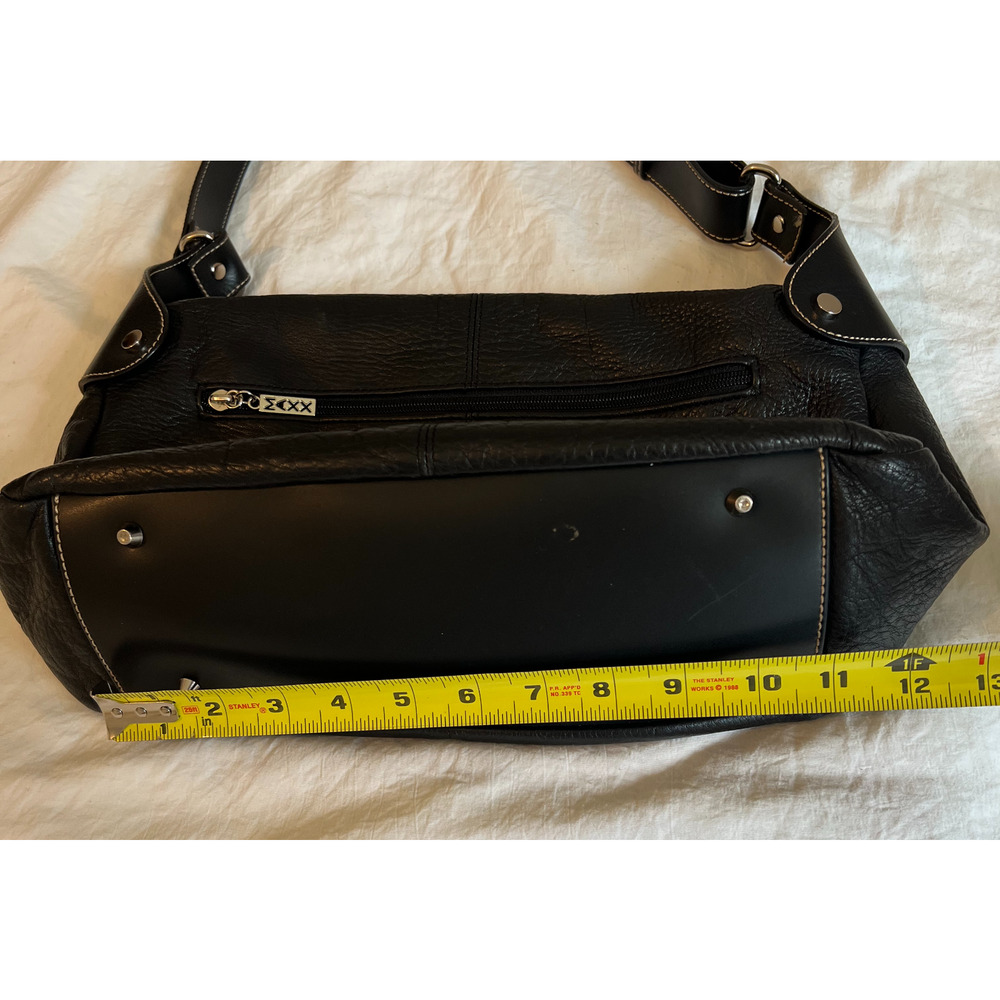 MAXX New York Black Leather Shoulder Bag Hobo Purse Large Pocket Handbag Silver - Picture 7 of 16